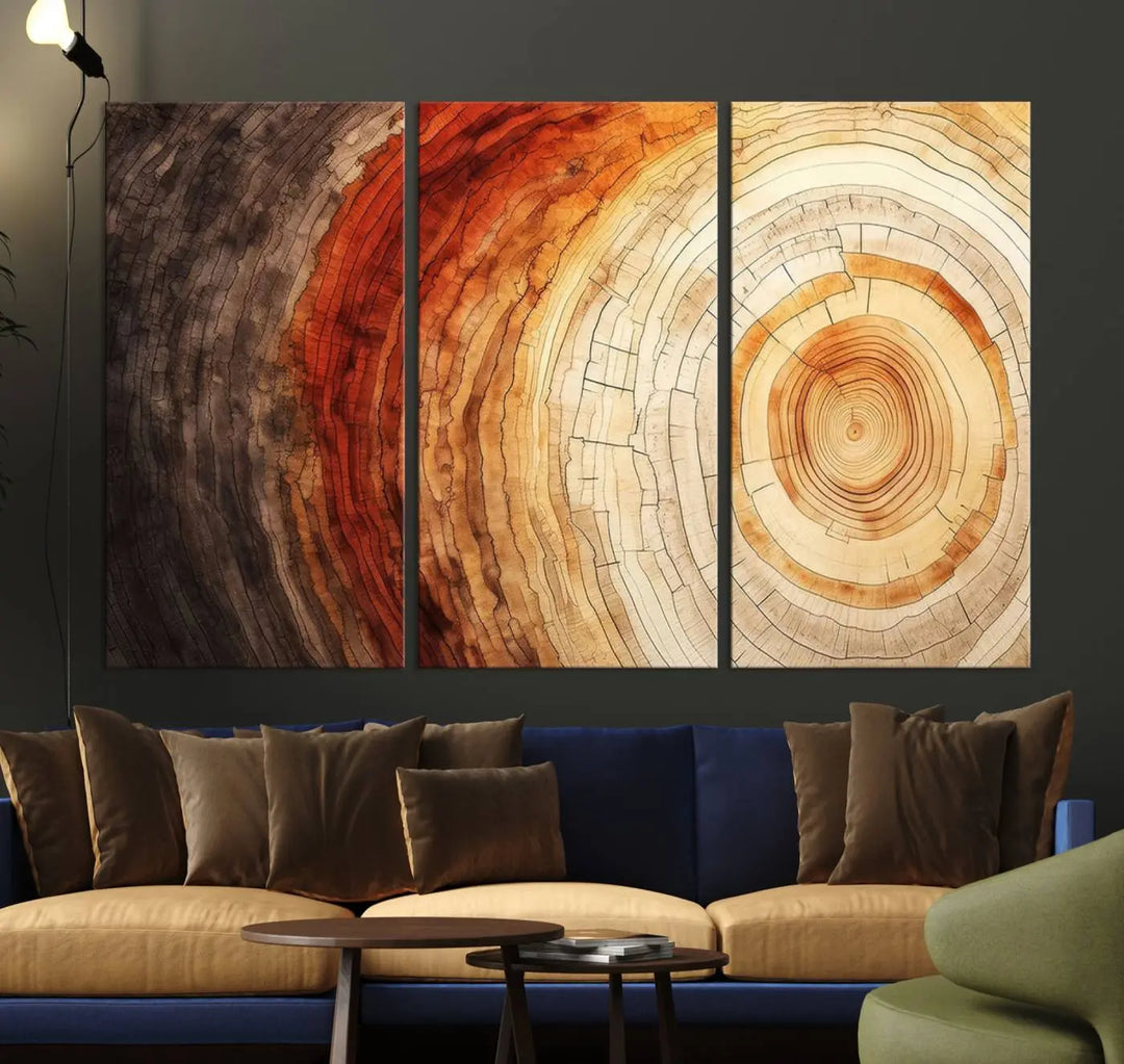 Contemporary living room featuring the Tree Ring Print on Canvas Wall Art.