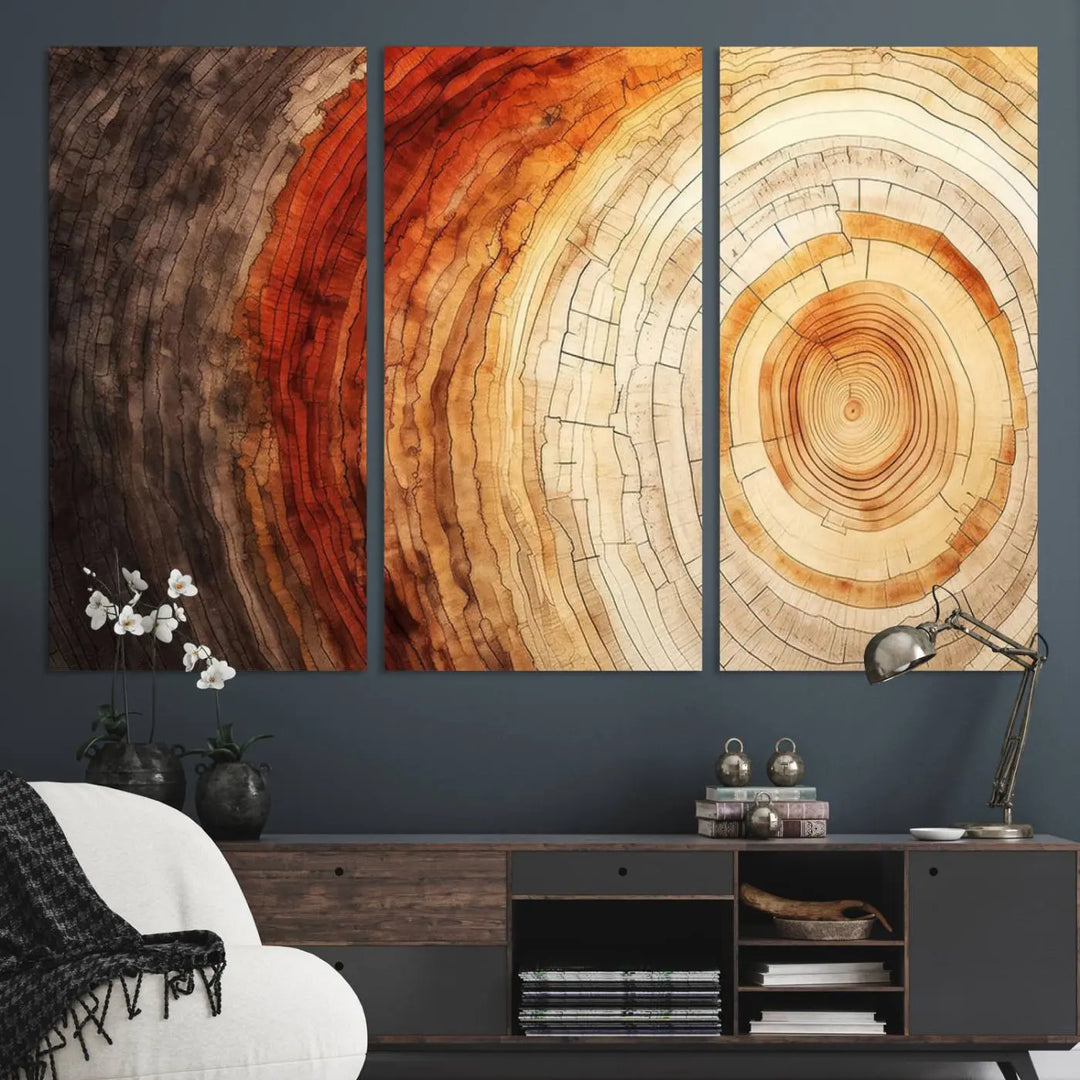 Contemporary living room featuring the Tree Ring Print on Canvas Wall Art.