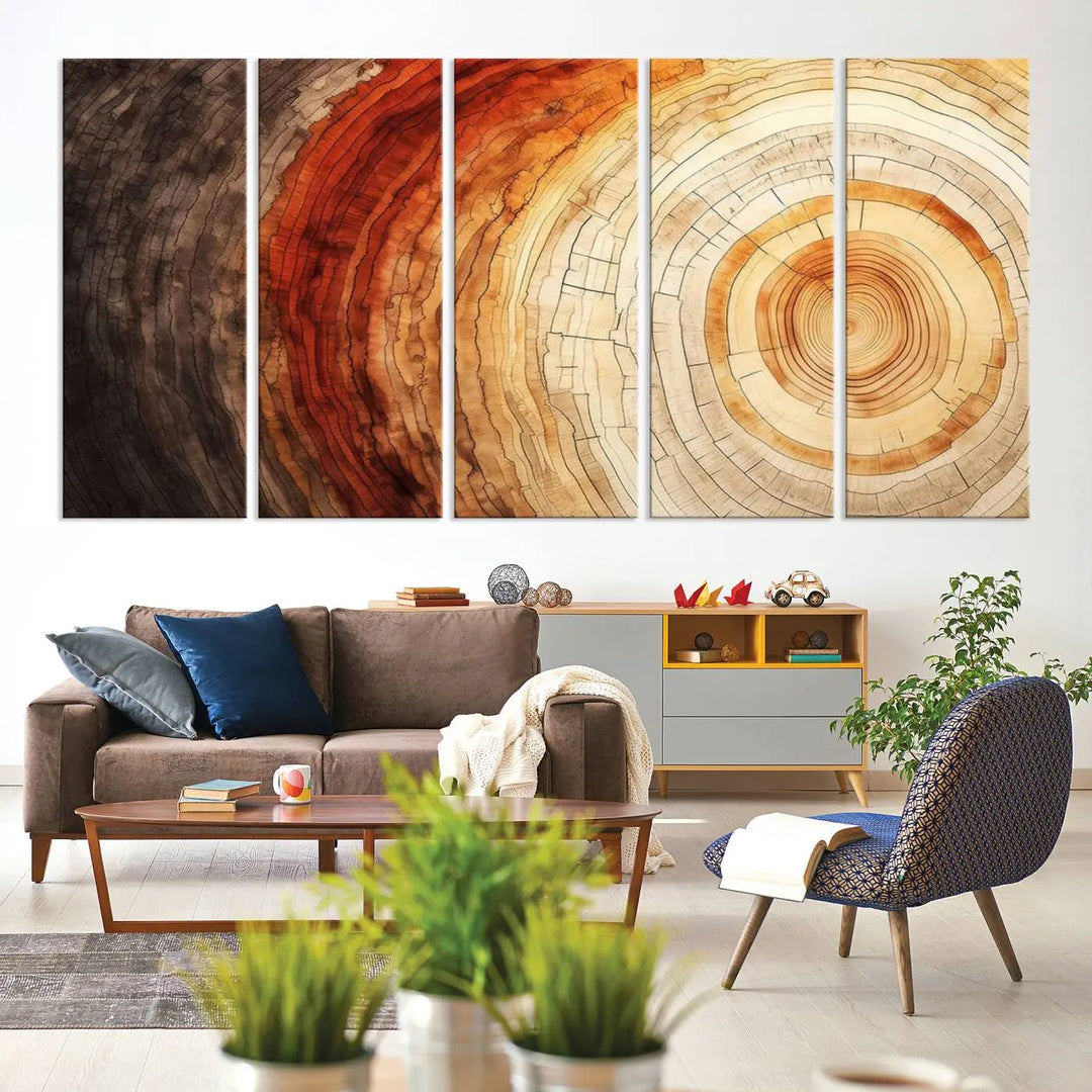 Contemporary living room featuring the Tree Ring Print on Canvas Wall Art.