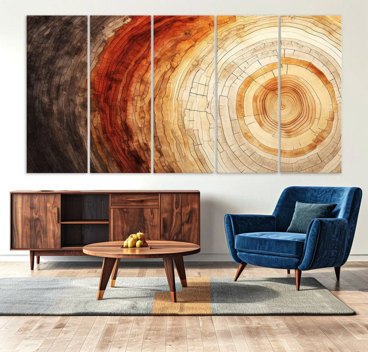 Contemporary living room featuring the Tree Ring Print on Canvas Wall Art.