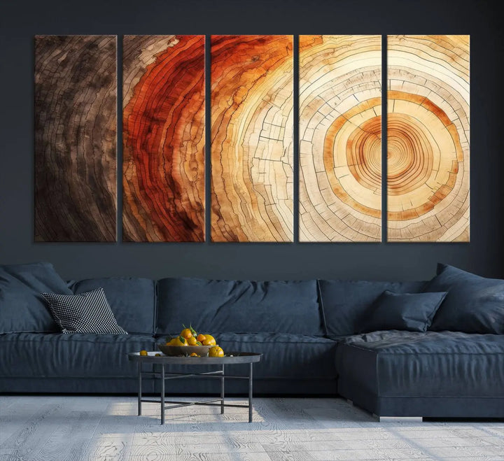 Contemporary living room featuring the Tree Ring Print on Canvas Wall Art.