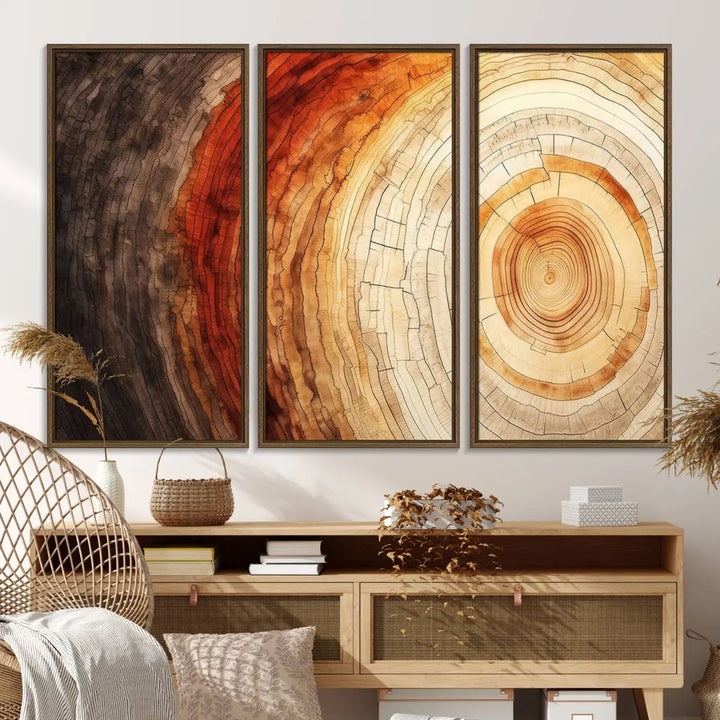 Contemporary living room featuring the Tree Ring Print on Canvas Wall Art.