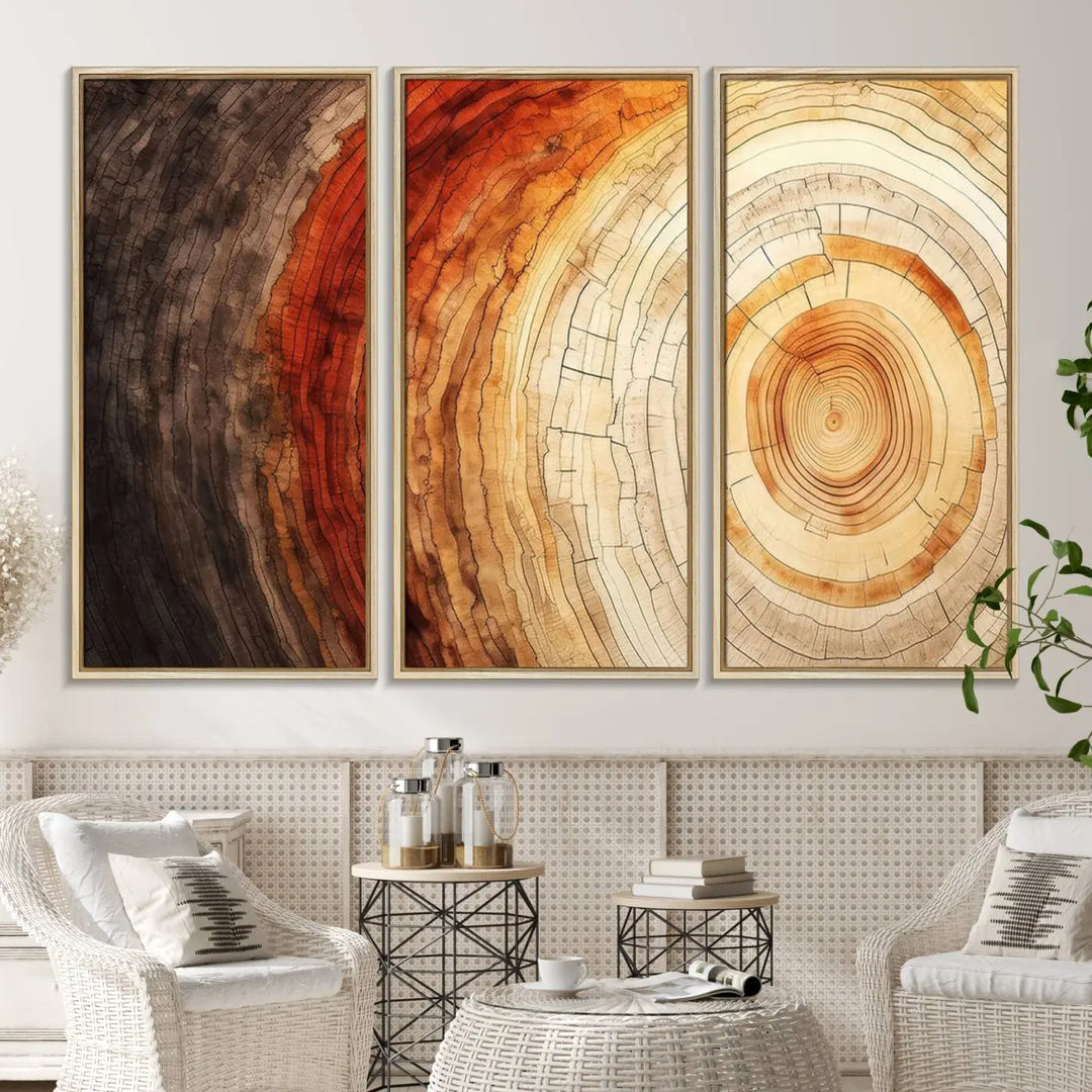 Contemporary living room featuring the Tree Ring Print on Canvas Wall Art.