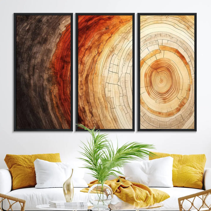 Contemporary living room featuring the Tree Ring Print on Canvas Wall Art.