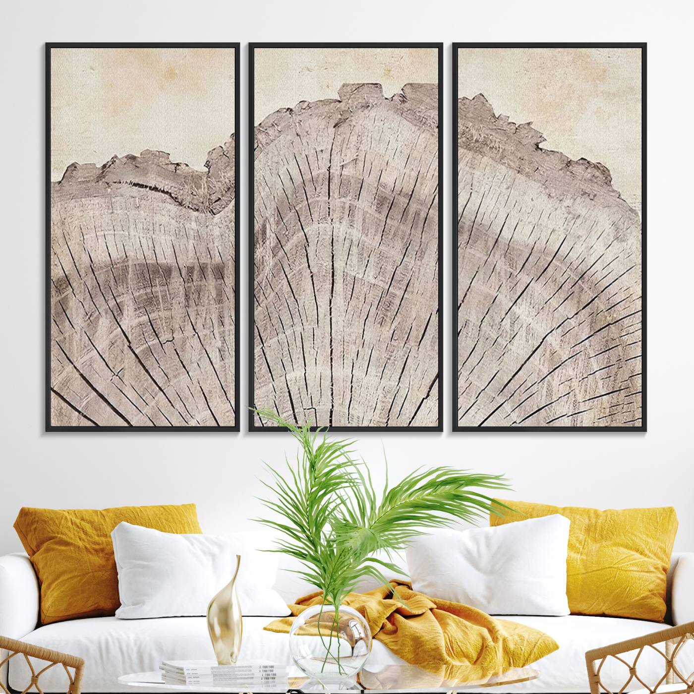 67528-MGV-FC-48X32-3P_Black-Tree Ring Wall Art Triptych, Rustic Wood Ring Canvas Print, Minimalist Wall Decor for Modern Homes and Farmhouse Decor