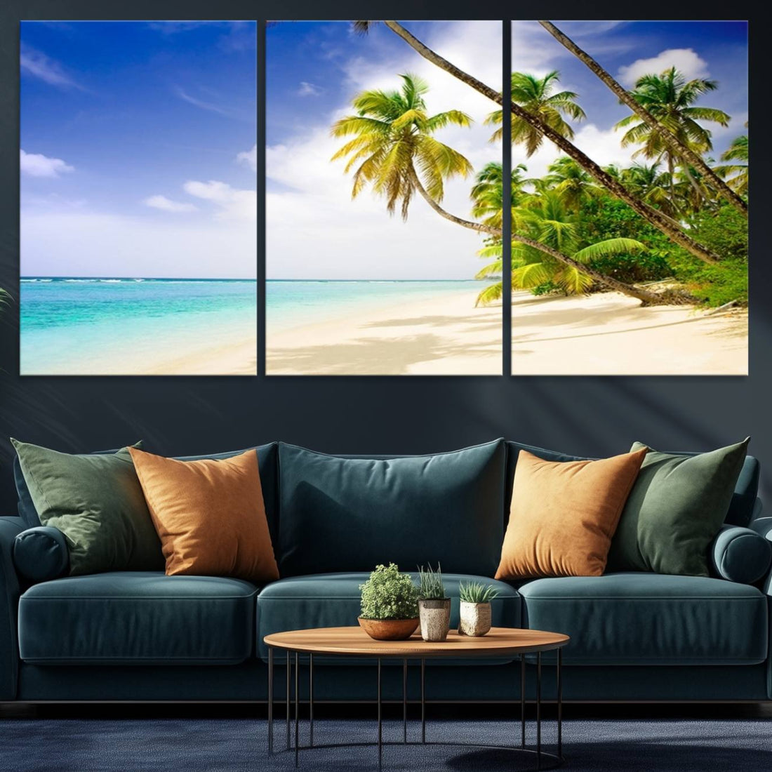 Tropical Beach Canvas Wall Art Print | Palm Trees and White Sand Shore