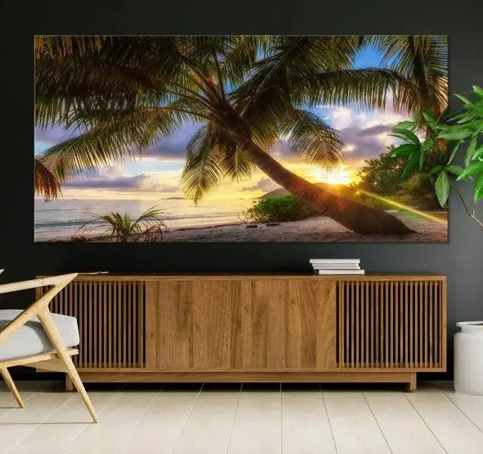 Tropical Island Sunset on the Beach Palms Wall Art Canvas Print 