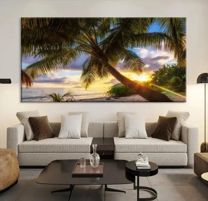 Tropical Island Sunset on the Beach Palms Wall Art Canvas Print 