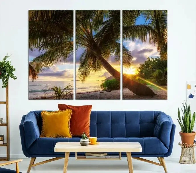 Tropical Island Sunset on the Beach Palms Wall Art Canvas Print 