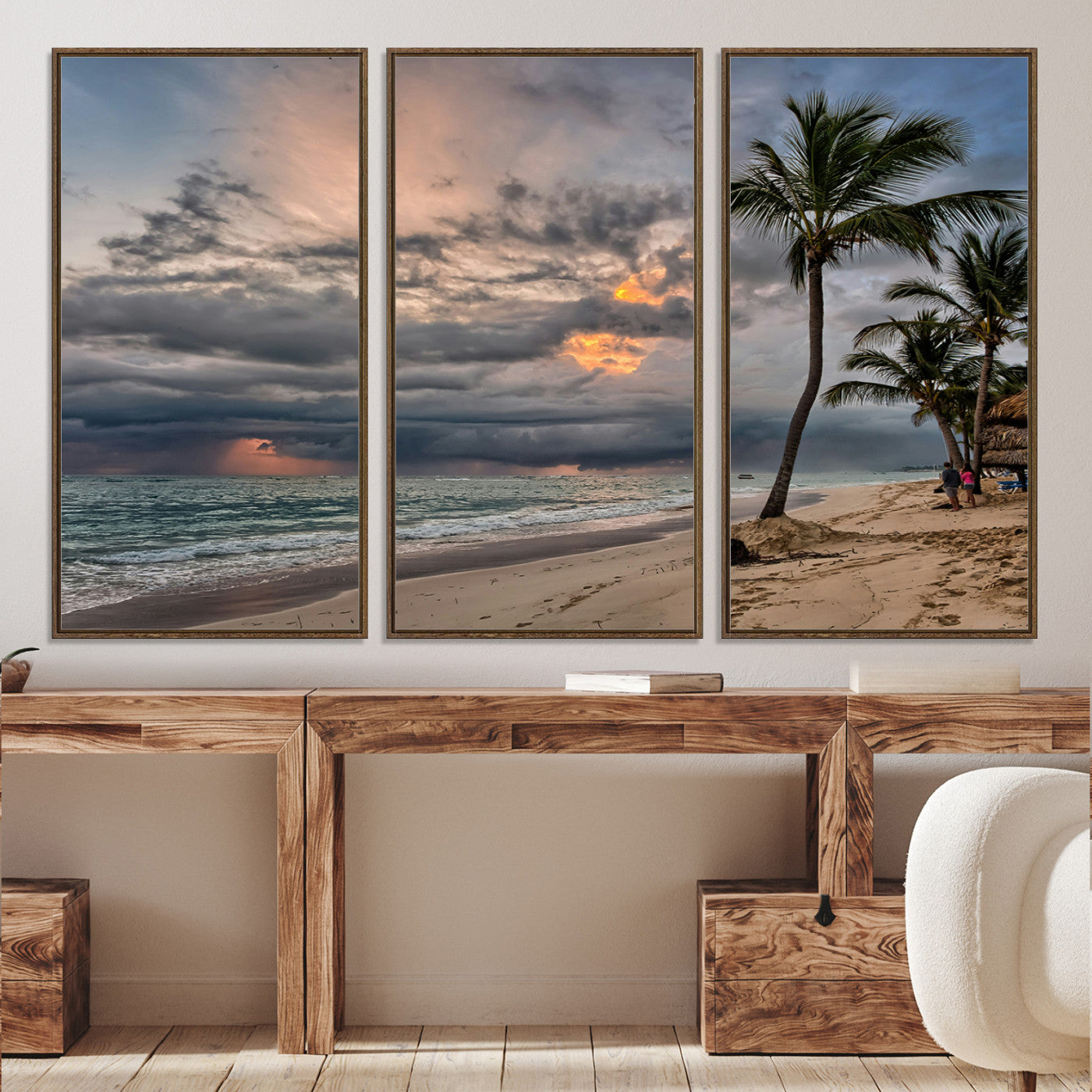 62574547-MGV-CV-36X24-Tropical Storm Wall Art Canvas Print, Moody Beach Print, Framed Dramatic Sky Art Print, Large Palm Tree Coast Printing Tropical