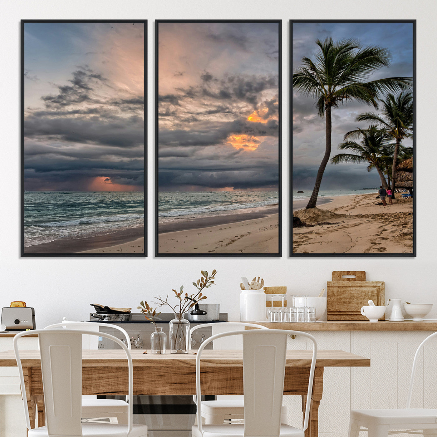 62574547-MGV-CV-36X24-Tropical Storm Wall Art Canvas Print, Moody Beach Print, Framed Dramatic Sky Art Print, Large Palm Tree Coast Printing Tropical