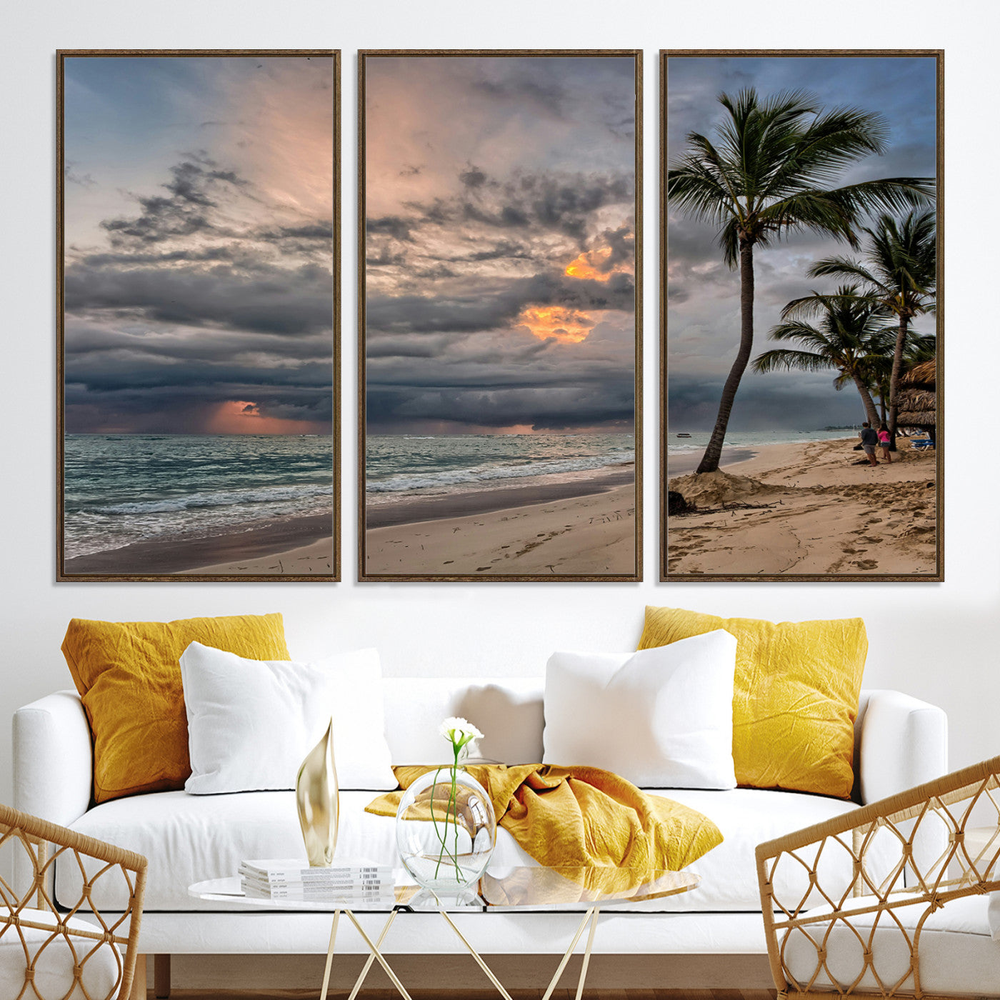 62574547-MGV-CV-36X24-Tropical Storm Wall Art Canvas Print, Moody Beach Print, Framed Dramatic Sky Art Print, Large Palm Tree Coast Printing Tropical
