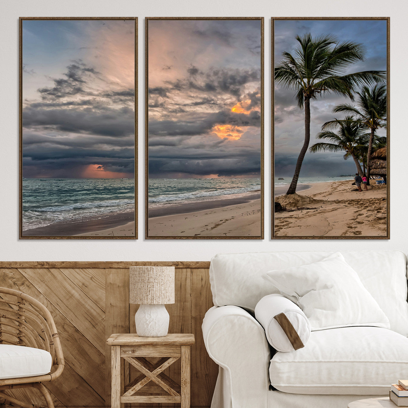 62574547-MGV-CV-36X24-Tropical Storm Wall Art Canvas Print, Moody Beach Print, Framed Dramatic Sky Art Print, Large Palm Tree Coast Printing Tropical