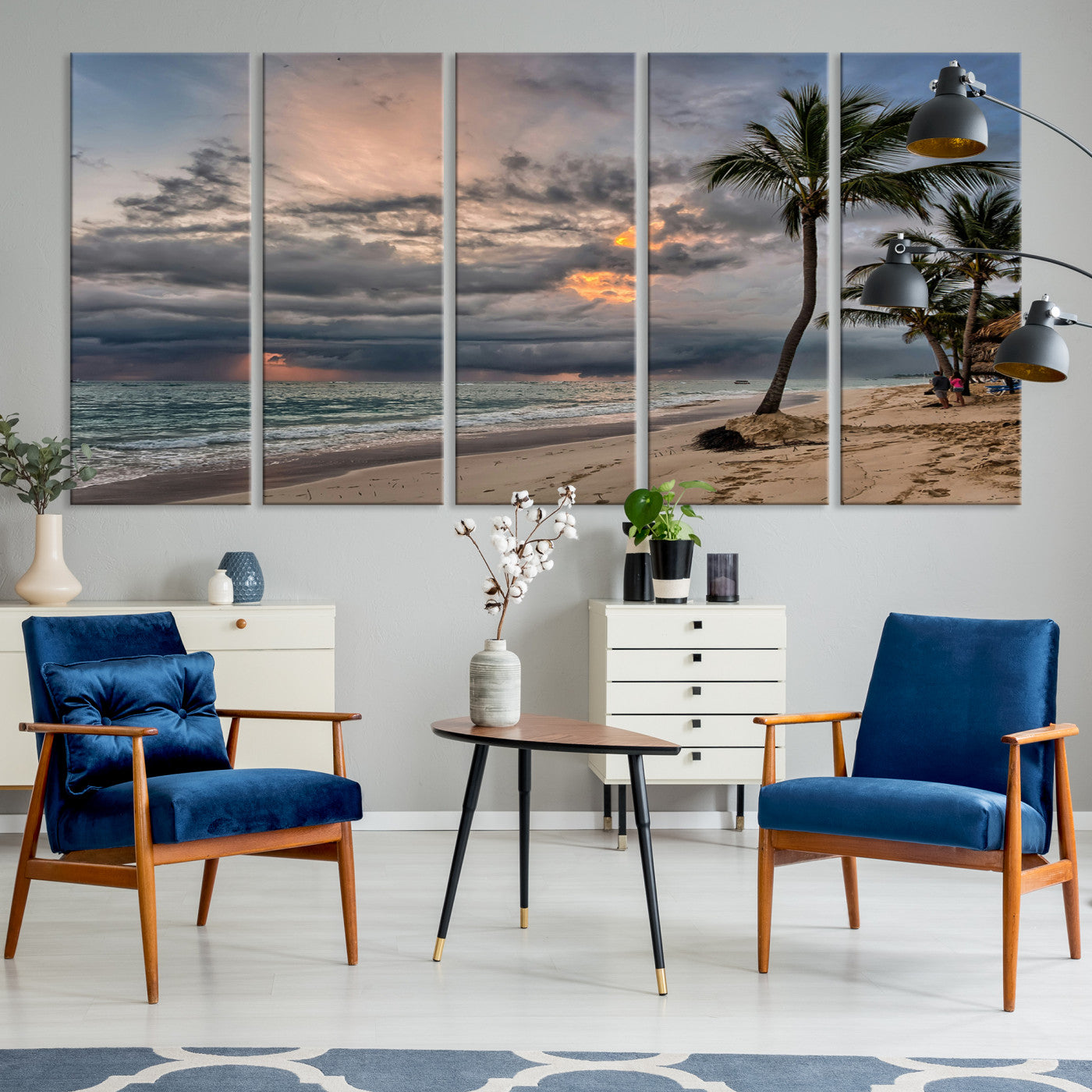 62574547-MGV-CV-36X24-Tropical Storm Wall Art Canvas Print, Moody Beach Print, Framed Dramatic Sky Art Print, Large Palm Tree Coast Printing Tropical