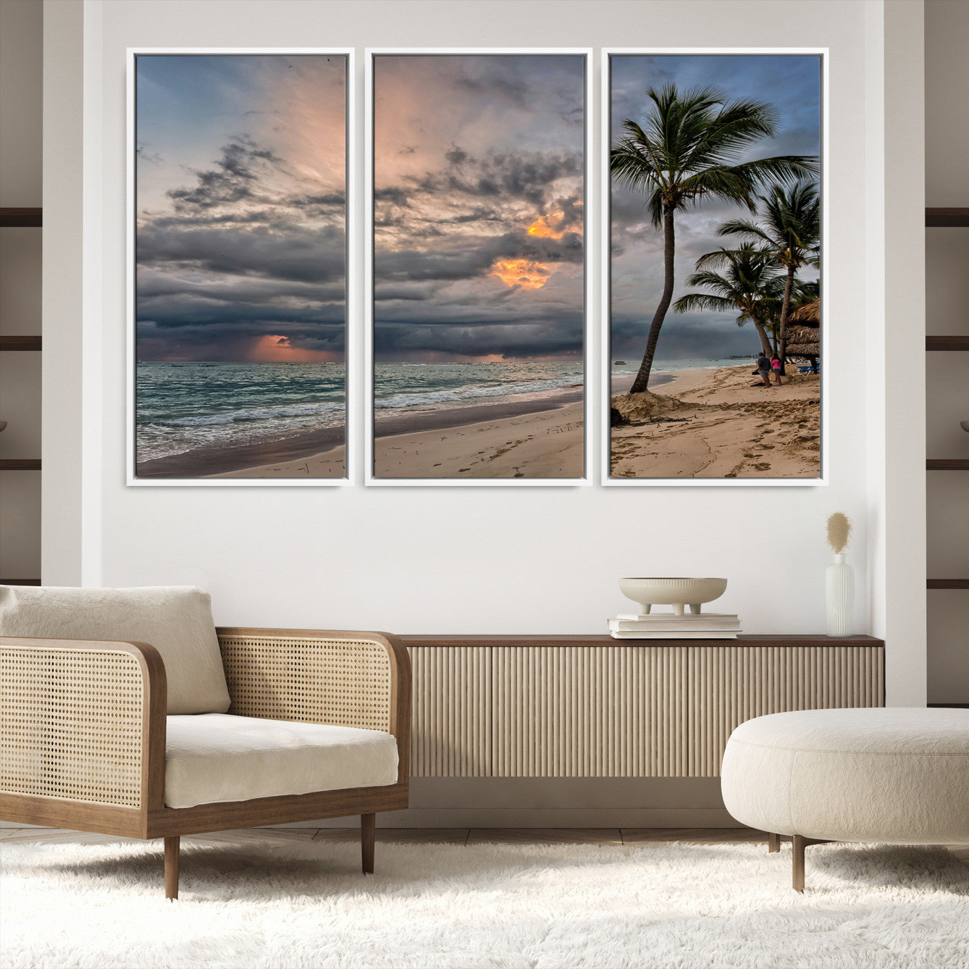 62574547-MGV-FC-48X32-3P_White-Tropical Storm Wall Art Canvas Print, Moody Beach Print, Framed Dramatic Sky Art Print, Large Palm Tree Coast Printing Tropical