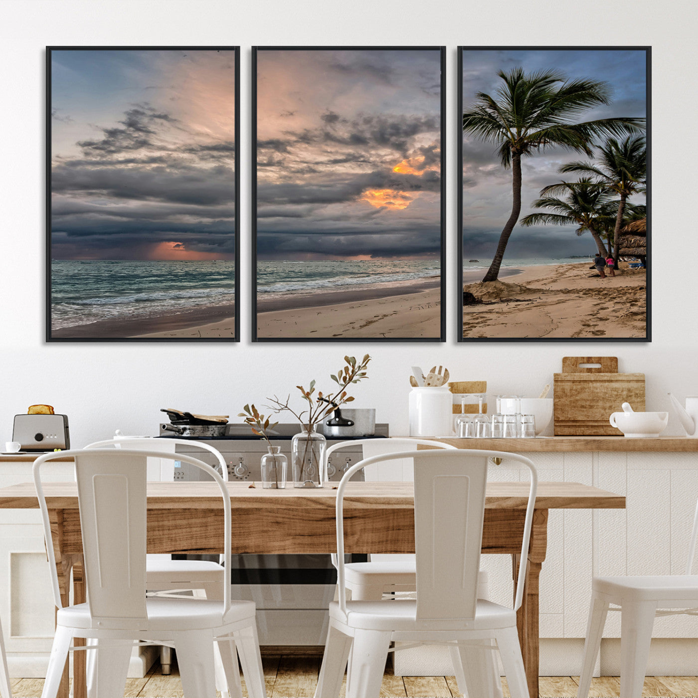 62574547-MGV-FC-60X30-3P_Black-Tropical Storm Wall Art Canvas Print, Moody Beach Print, Framed Dramatic Sky Art Print, Large Palm Tree Coast Printing Tropical