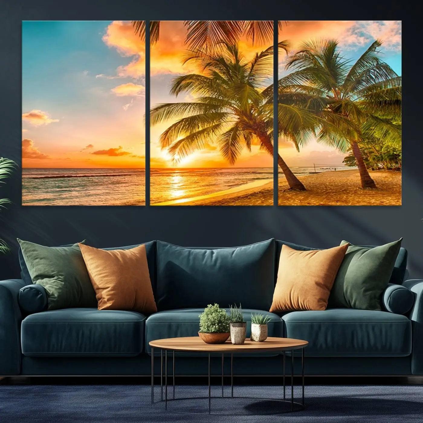 18618-MGV-CV-36X24-Tropical Sunset Beach Canvas Wall Art Print – Vibrant Palm Trees and Coastal Sunset Wall Decor for Home or Office – Ready to Hang