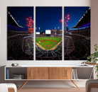 50582-MGV-CV-36X24-Truist Park Atlanta Braves Baseball Stadium Wall Art Print | Large 3-Panel Canvas Print for Sports Fans | Framed, Ready-to-Hang Baseball