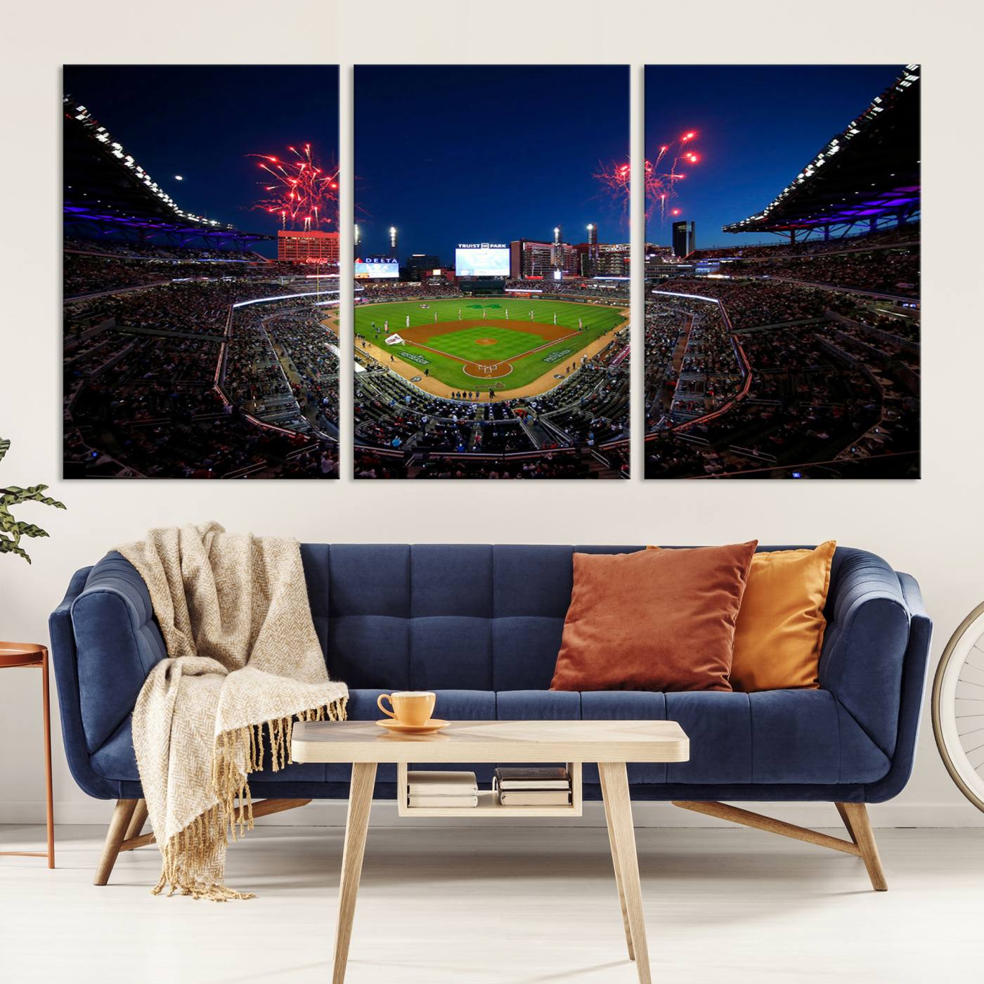 Truist Park Atlanta Braves Baseball Stadium Wall Art Print | Large 3-Panel Canvas Print for Sports Fans | Framed, Ready-to-Hang Baseball