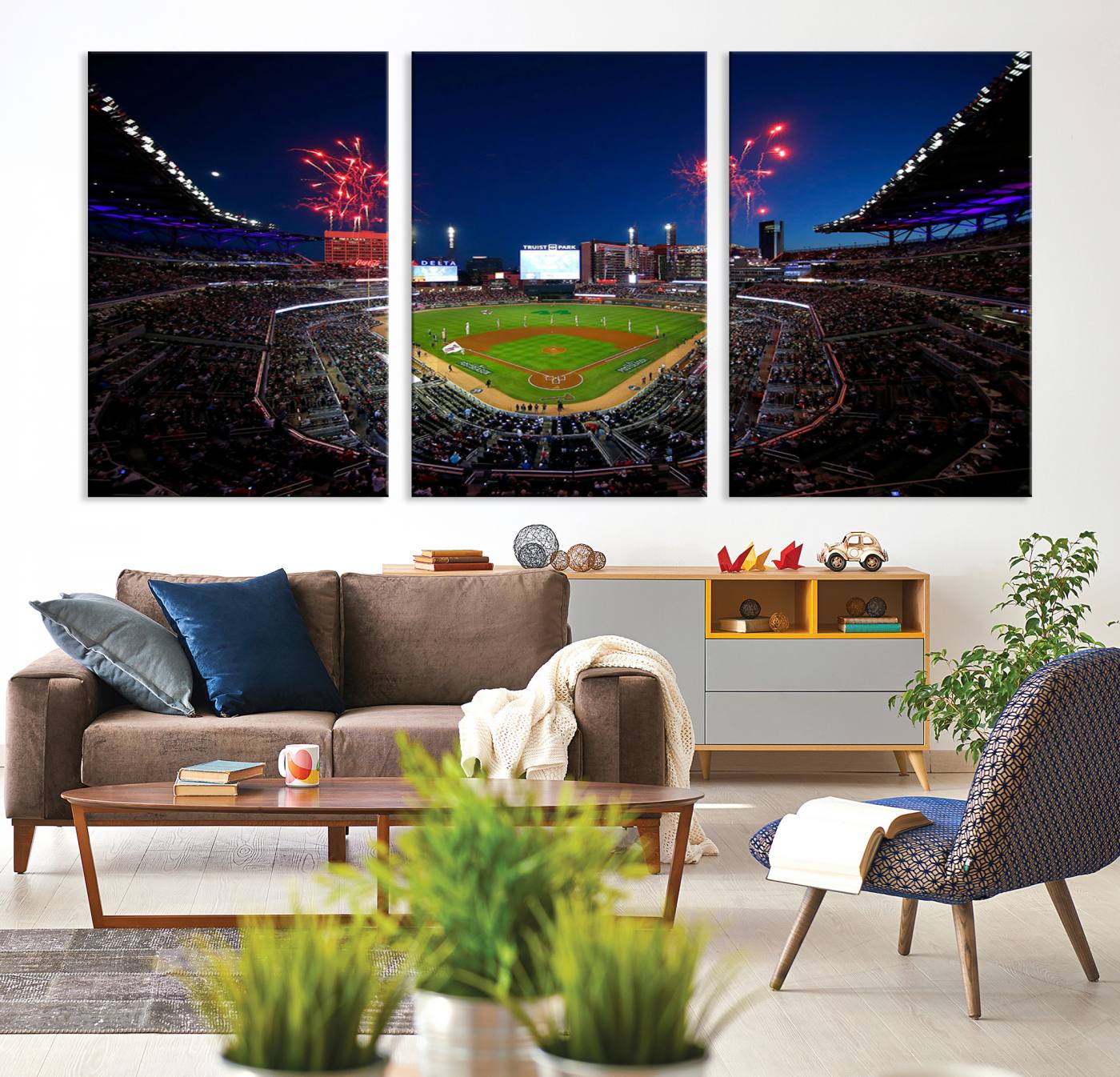 50582-MGV-CV-36X24-Truist Park Atlanta Braves Baseball Stadium Wall Art Print | Large 3-Panel Canvas Print for Sports Fans | Framed, Ready-to-Hang Baseball