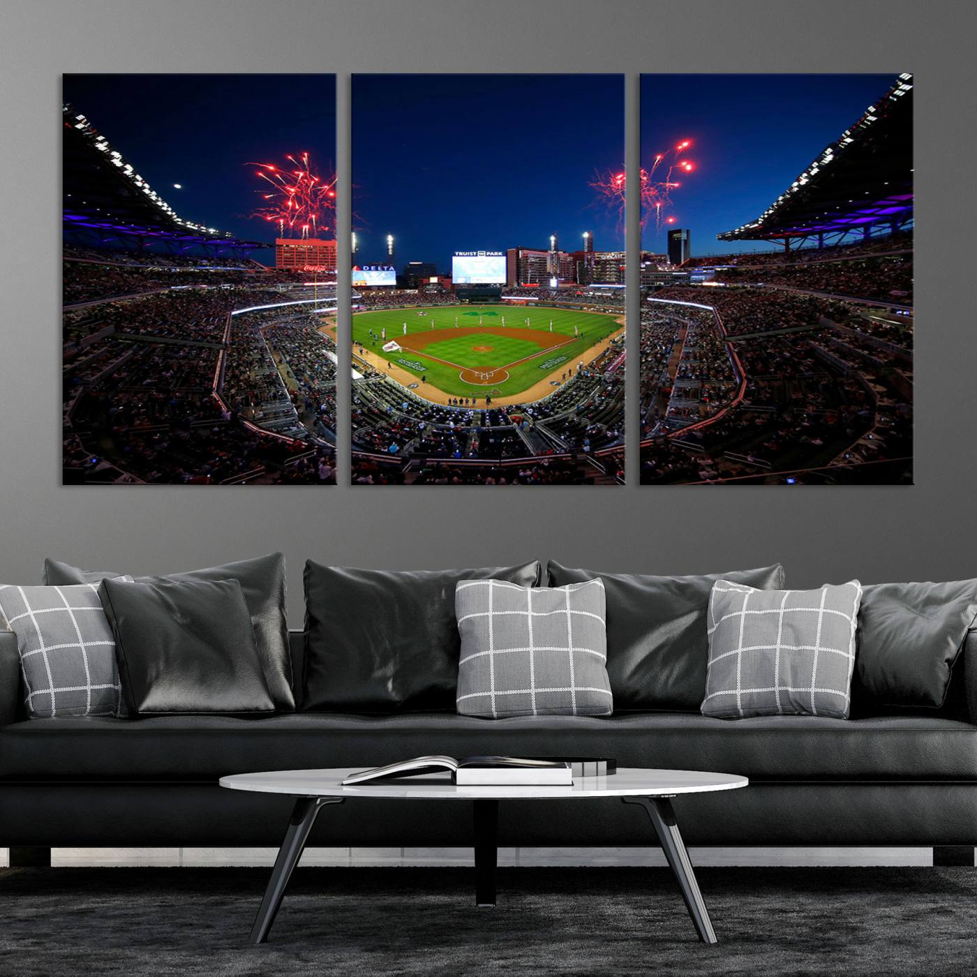 50582-MGV-CV-36X24-Truist Park Atlanta Braves Baseball Stadium Wall Art Print | Large 3-Panel Canvas Print for Sports Fans | Framed, Ready-to-Hang Baseball
