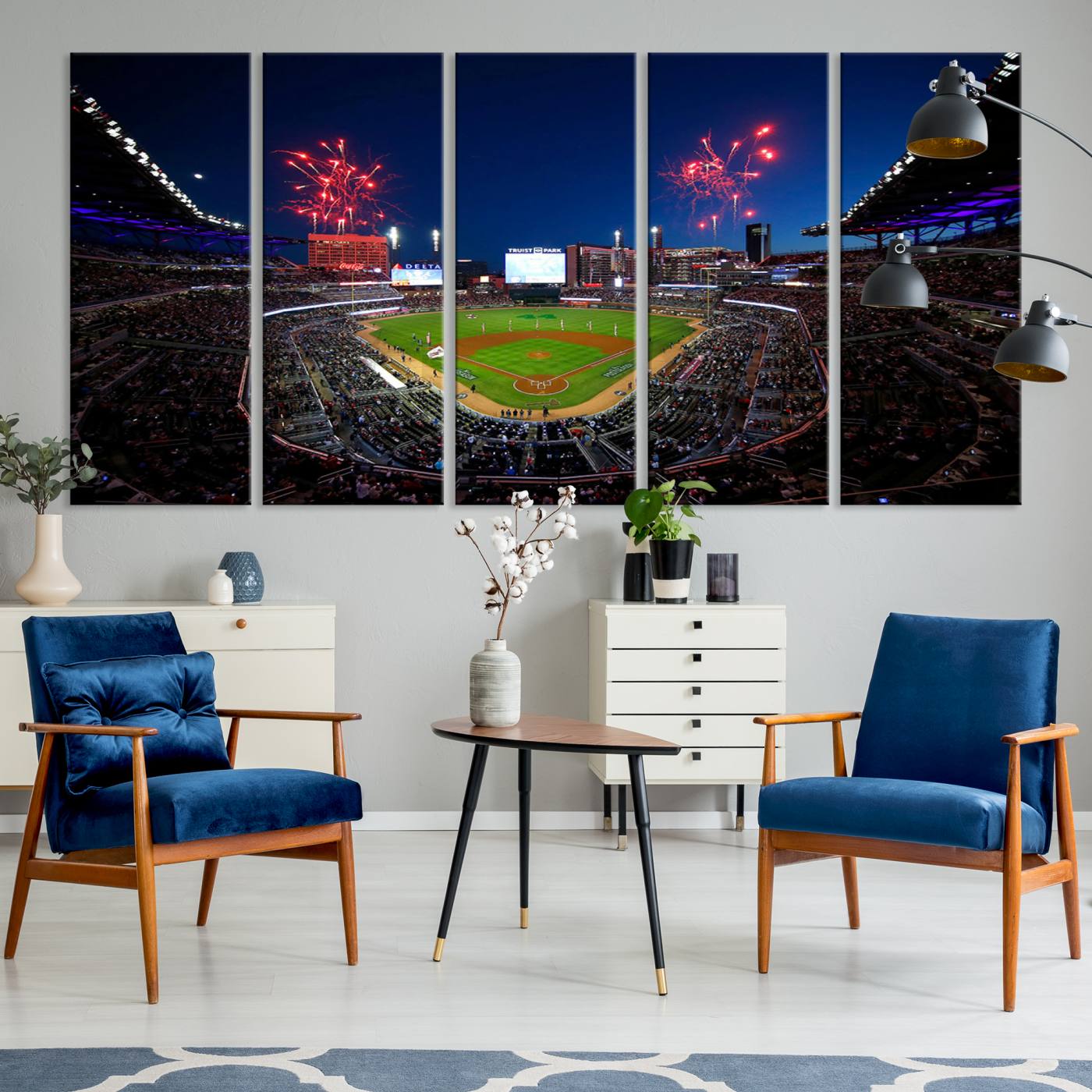 50582-MGV-CV-36X24-Truist Park Atlanta Braves Baseball Stadium Wall Art Print | Large 3-Panel Canvas Print for Sports Fans | Framed, Ready-to-Hang Baseball