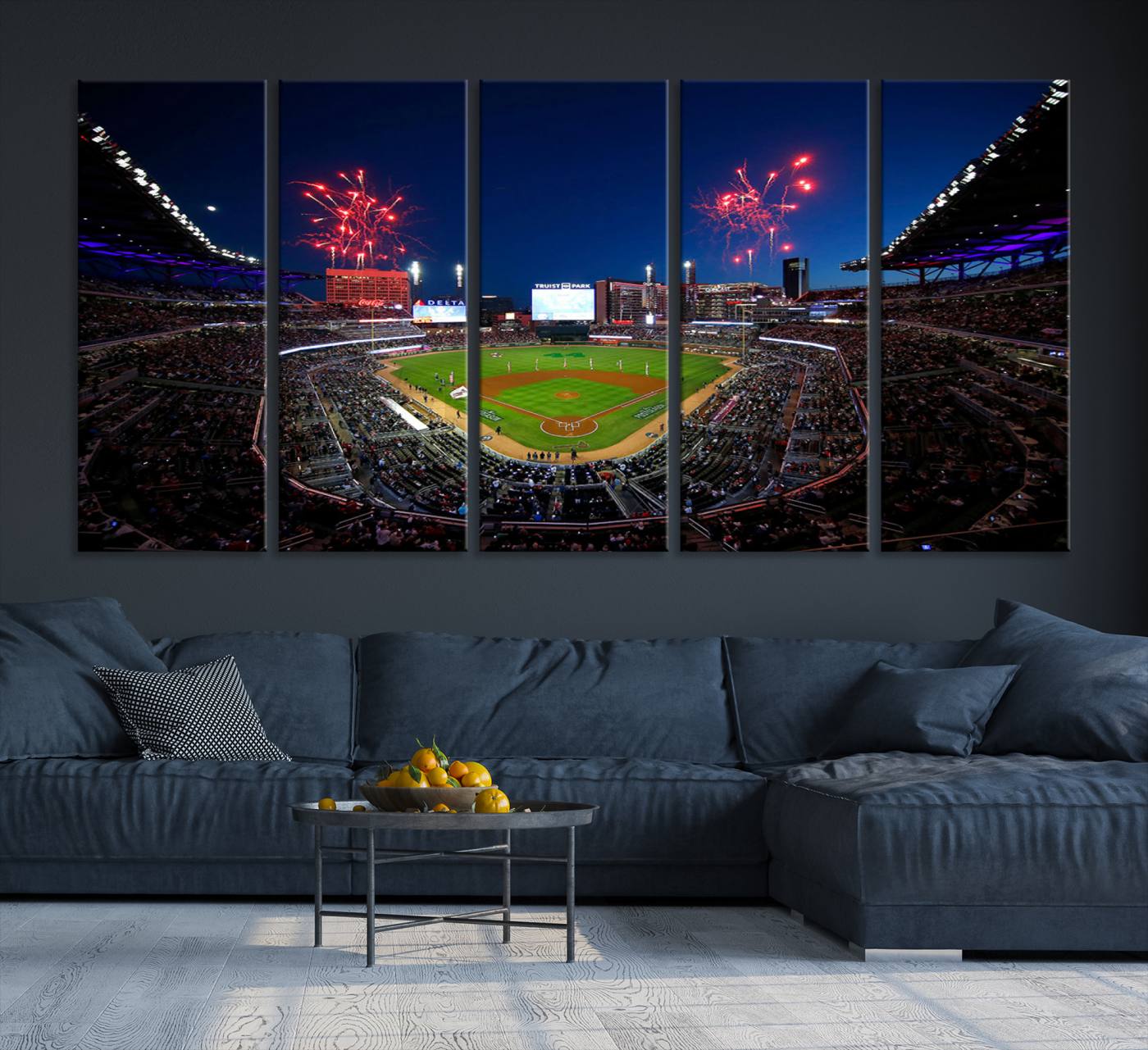 50582-MGV-CV-36X24-Truist Park Atlanta Braves Baseball Stadium Wall Art Print | Large 3-Panel Canvas Print for Sports Fans | Framed, Ready-to-Hang Baseball