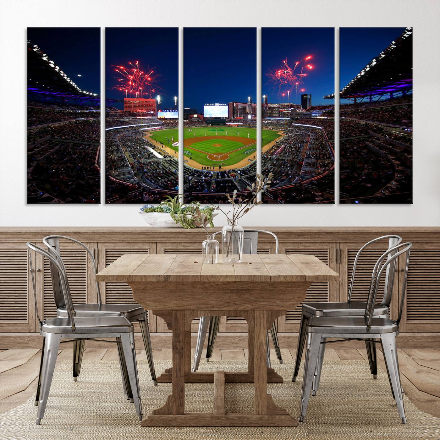 50582-MGV-CV-36X24-Truist Park Atlanta Braves Baseball Stadium Wall Art Print | Large 3-Panel Canvas Print for Sports Fans | Framed, Ready-to-Hang Baseball