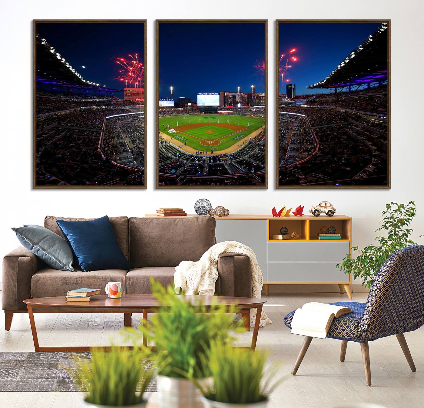 50582-MGV-CV-36X24-Truist Park Atlanta Braves Baseball Stadium Wall Art Print | Large 3-Panel Canvas Print for Sports Fans | Framed, Ready-to-Hang Baseball