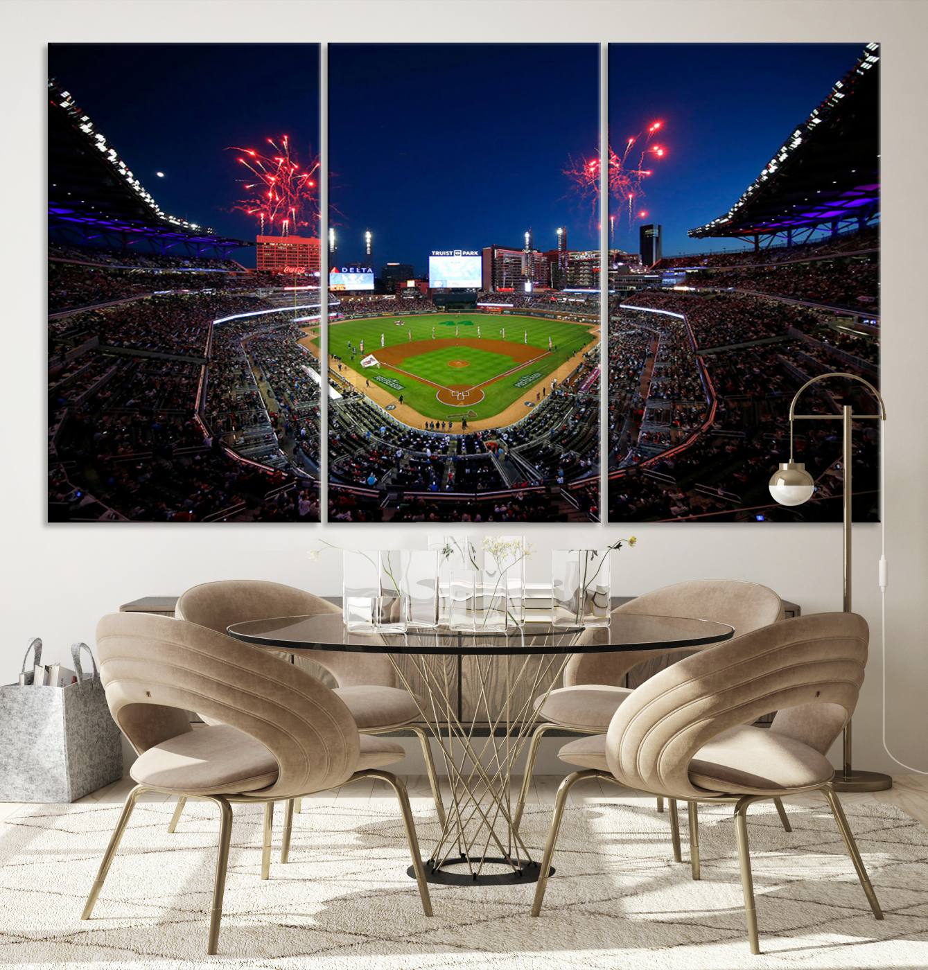 50582-MGV-CV-36X24-Truist Park Atlanta Braves Baseball Stadium Wall Art Print | Large 3-Panel Canvas Print for Sports Fans | Framed, Ready-to-Hang Baseball