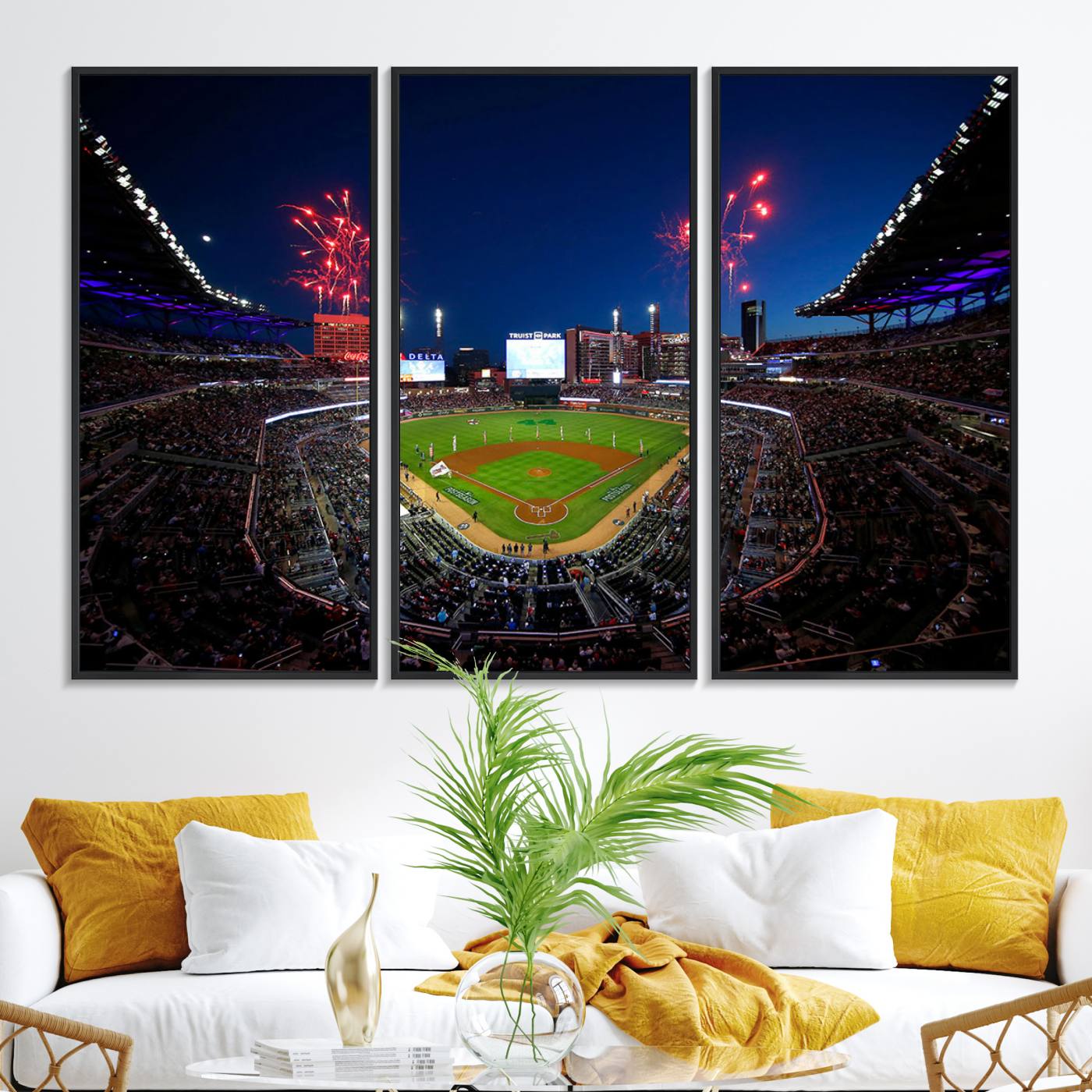 50582-MGV-FC-48X32-3P_Black-Truist Park Atlanta Braves Baseball Stadium Wall Art Print | Large 3-Panel Canvas Print for Sports Fans | Framed, Ready-to-Hang Baseball