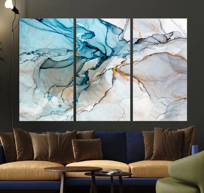 The "Turquoise Green Marble Fluid Effect Wall Art Abstract Canvas Wall Art Print" adorns the wall, ensuring timeless elegance with its UV-protective coating.