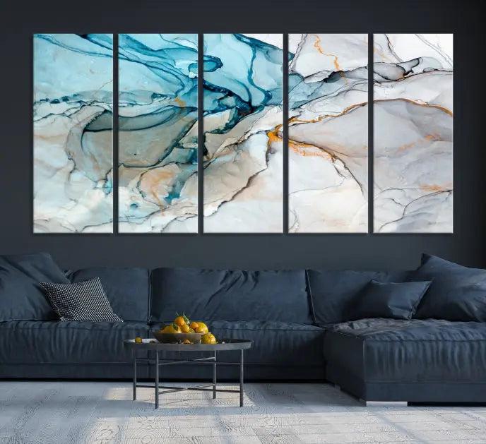 The "Turquoise Green Marble Fluid Effect Wall Art Abstract Canvas Wall Art Print" adorns the wall, ensuring timeless elegance with its UV-protective coating.