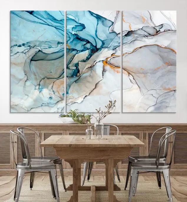 The "Turquoise Green Marble Fluid Effect Wall Art Abstract Canvas Wall Art Print" adorns the wall, ensuring timeless elegance with its UV-protective coating.