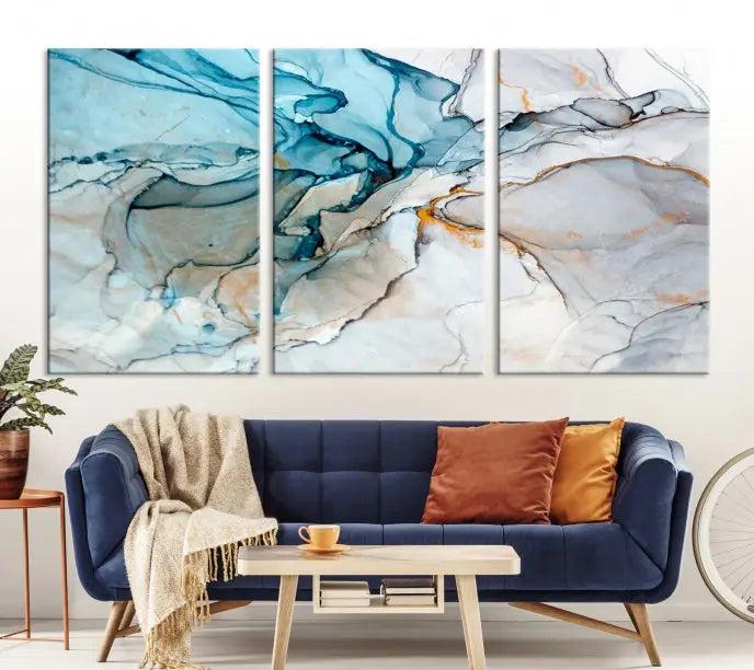 The "Turquoise Green Marble Fluid Effect Wall Art Abstract Canvas Wall Art Print" adorns the wall, ensuring timeless elegance with its UV-protective coating.