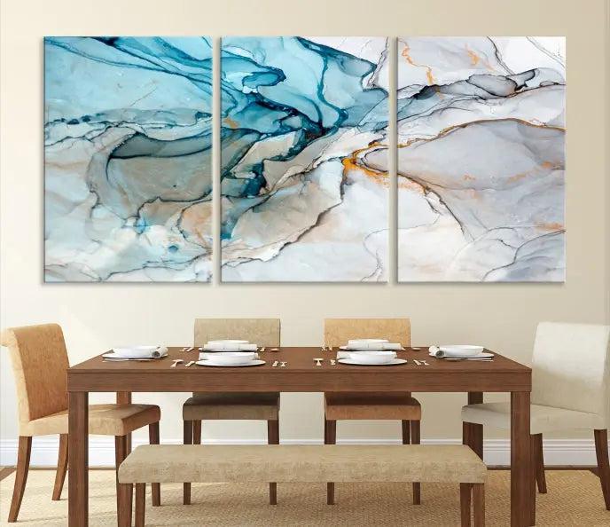 The "Turquoise Green Marble Fluid Effect Wall Art Abstract Canvas Wall Art Print" adorns the wall, ensuring timeless elegance with its UV-protective coating.