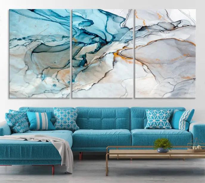 The "Turquoise Green Marble Fluid Effect Wall Art Abstract Canvas Wall Art Print" adorns the wall, ensuring timeless elegance with its UV-protective coating.