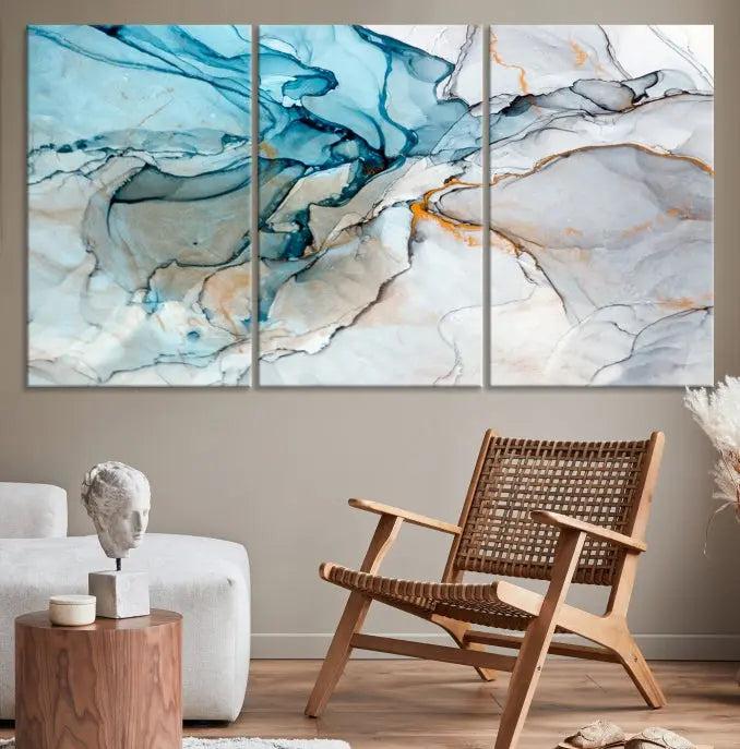 The "Turquoise Green Marble Fluid Effect Wall Art Abstract Canvas Wall Art Print" adorns the wall, ensuring timeless elegance with its UV-protective coating.