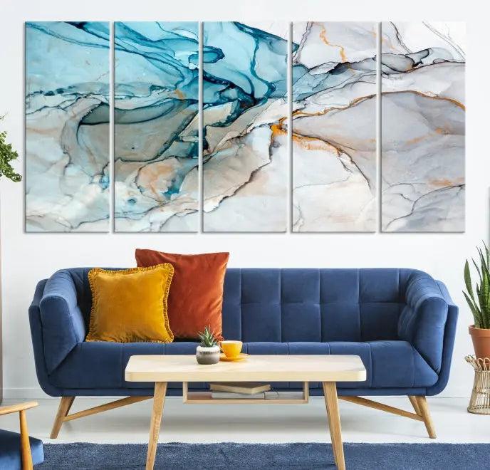 The "Turquoise Green Marble Fluid Effect Wall Art Abstract Canvas Wall Art Print" adorns the wall, ensuring timeless elegance with its UV-protective coating.