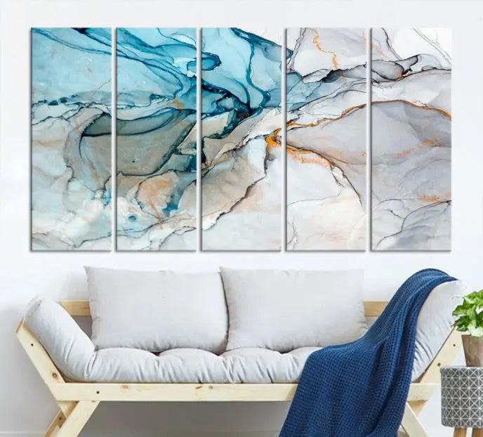 The "Turquoise Green Marble Fluid Effect Wall Art Abstract Canvas Wall Art Print" adorns the wall, ensuring timeless elegance with its UV-protective coating.