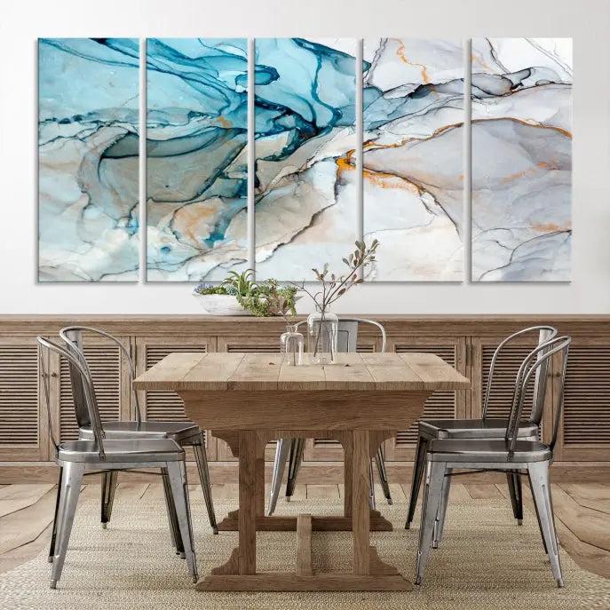 The "Turquoise Green Marble Fluid Effect Wall Art Abstract Canvas Wall Art Print" adorns the wall, ensuring timeless elegance with its UV-protective coating.