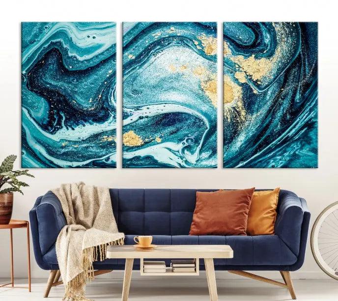 The "Turquoise Marble Fluid Effect Wall Art Abstract Canvas Wall Art Print" elegantly shines. This gallery-wrapped, museum-quality canvas piece creates an inviting space with its UV-protective coating ensuring lasting vibrancy.