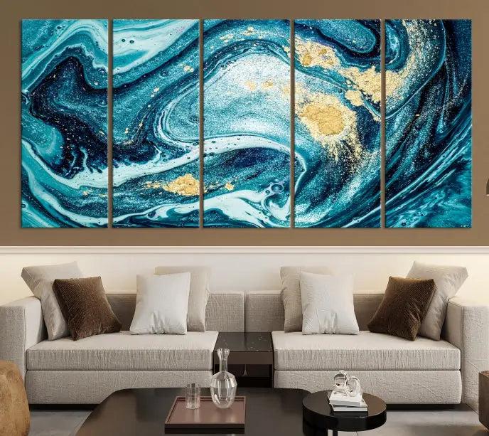 The "Turquoise Marble Fluid Effect Wall Art Abstract Canvas Wall Art Print" elegantly shines. This gallery-wrapped, museum-quality canvas piece creates an inviting space with its UV-protective coating ensuring lasting vibrancy.