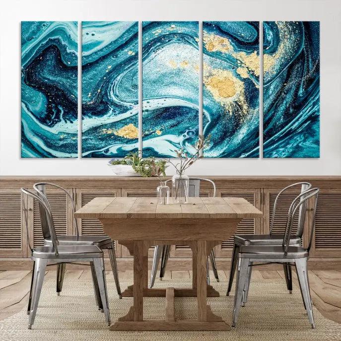 The "Turquoise Marble Fluid Effect Wall Art Abstract Canvas Wall Art Print" elegantly shines. This gallery-wrapped, museum-quality canvas piece creates an inviting space with its UV-protective coating ensuring lasting vibrancy.