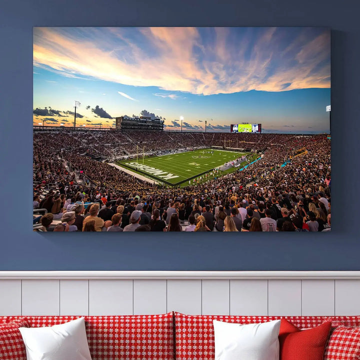 The UCF Knights Football Team Print - Orlando FBC Mortgage Stadium Wall Art Canvas Print is presented on a premium canvas that offers a polished, gallery-quality finish, elevating the wall art to new heights.