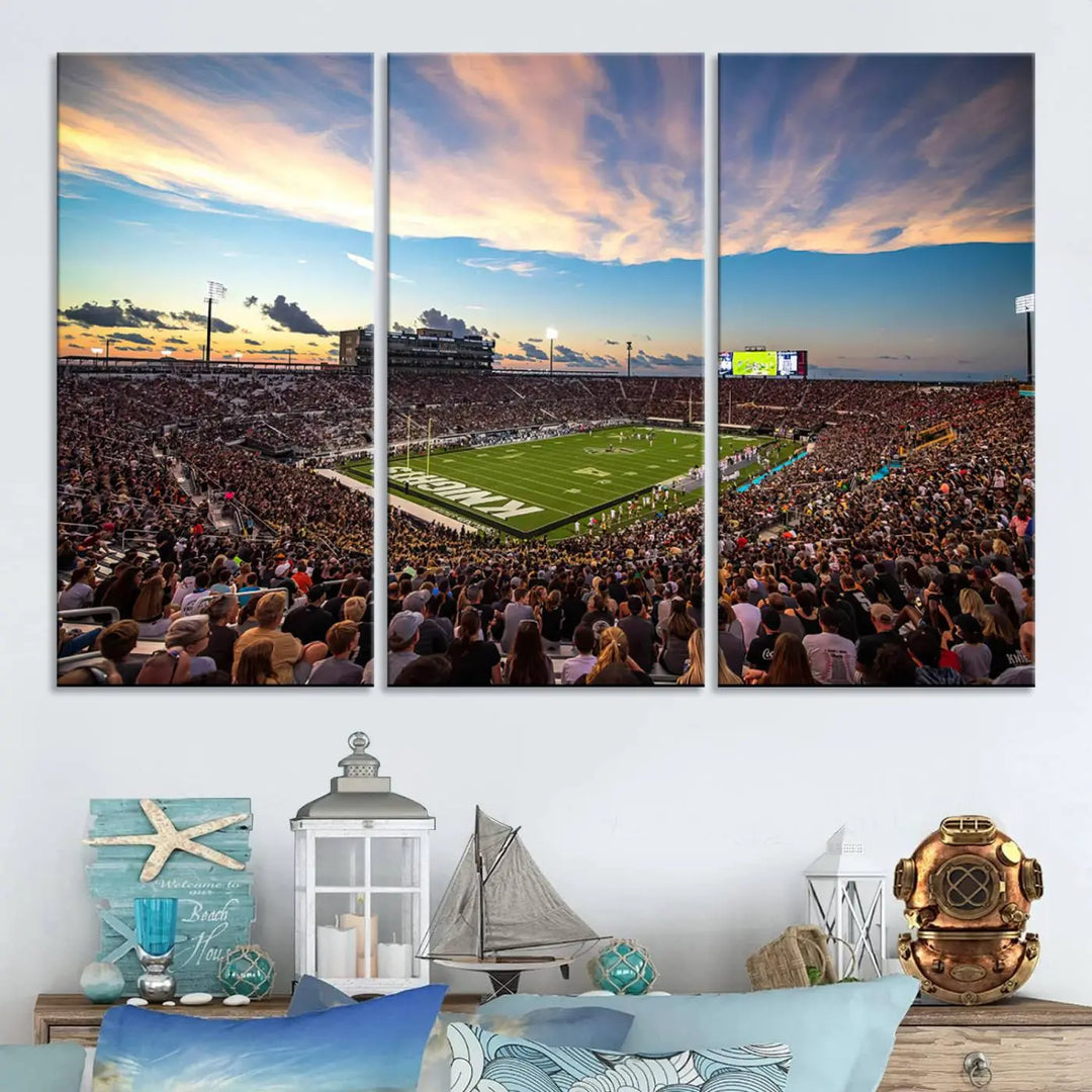 The UCF Knights Football Team Print - Orlando FBC Mortgage Stadium Wall Art Canvas Print is presented on a premium canvas that offers a polished, gallery-quality finish, elevating the wall art to new heights.