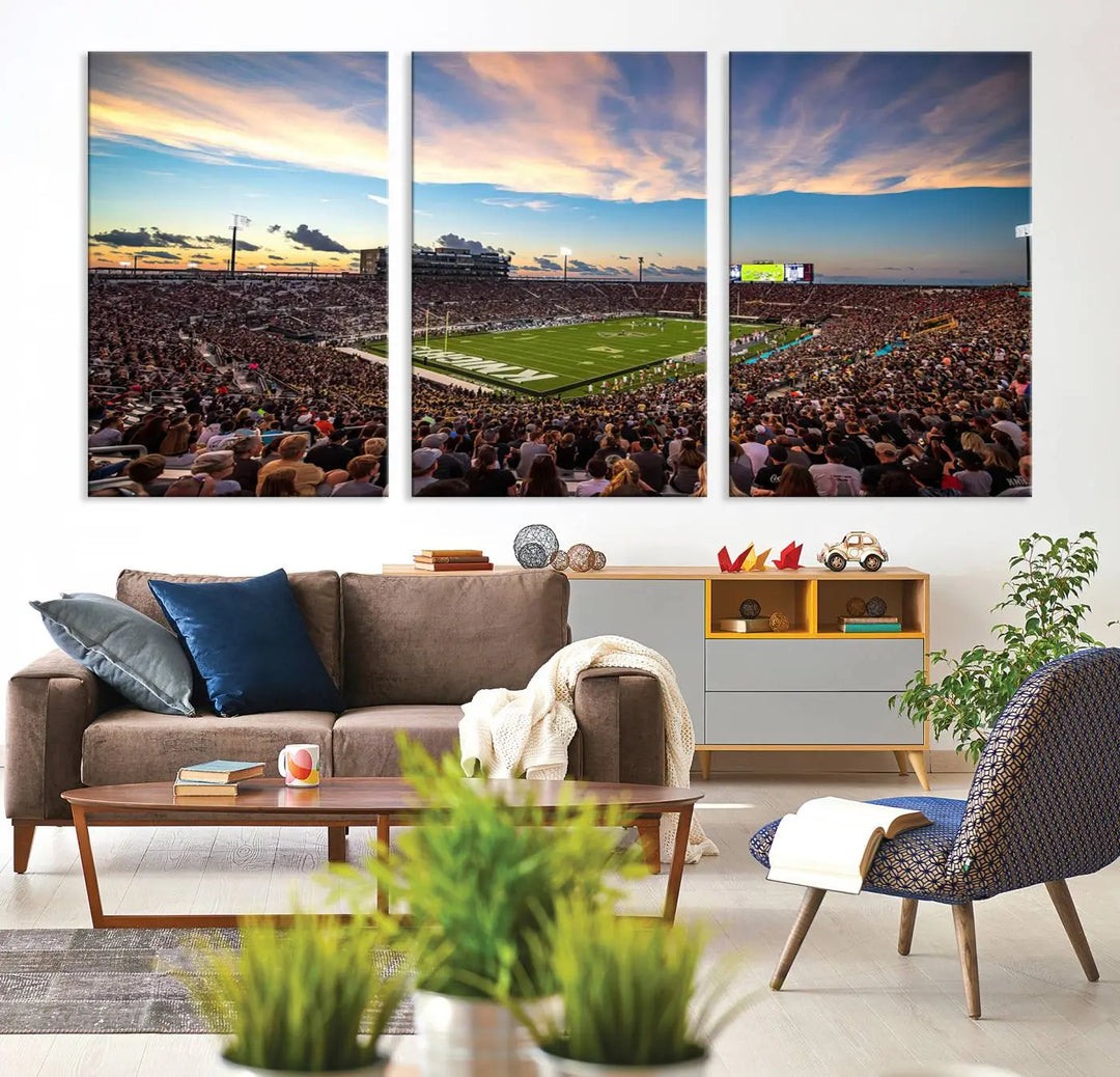 The UCF Knights Football Team Print - Orlando FBC Mortgage Stadium Wall Art Canvas Print is presented on a premium canvas that offers a polished, gallery-quality finish, elevating the wall art to new heights.