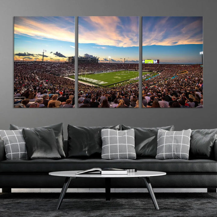 The UCF Knights Football Team Print - Orlando FBC Mortgage Stadium Wall Art Canvas Print is presented on a premium canvas that offers a polished, gallery-quality finish, elevating the wall art to new heights.