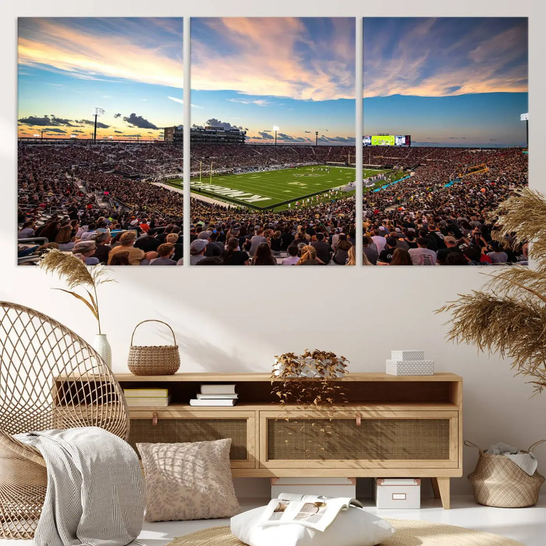 The UCF Knights Football Team Print - Orlando FBC Mortgage Stadium Wall Art Canvas Print is presented on a premium canvas that offers a polished, gallery-quality finish, elevating the wall art to new heights.