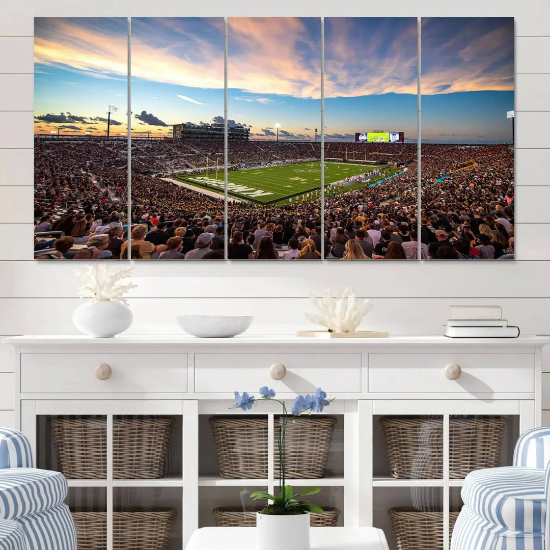 The UCF Knights Football Team Print - Orlando FBC Mortgage Stadium Wall Art Canvas Print is presented on a premium canvas that offers a polished, gallery-quality finish, elevating the wall art to new heights.